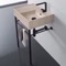 Beige Travertine Design Ceramic Console Sink and Matte Black Stand, 24